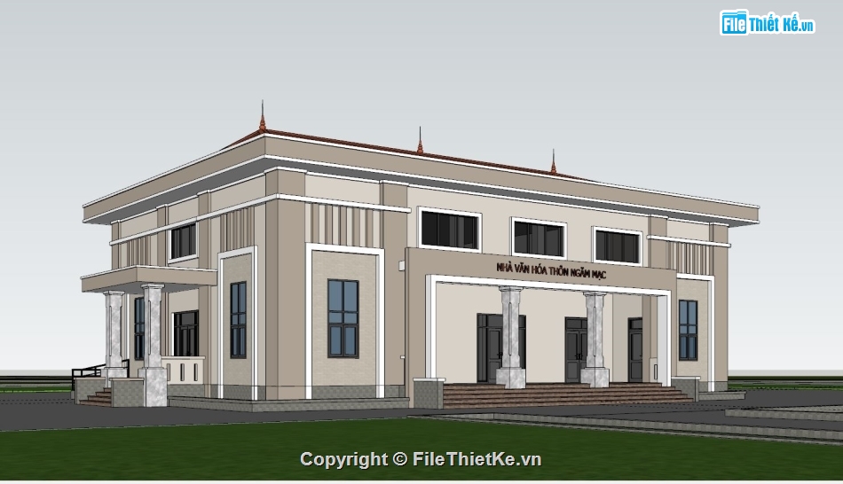 3d su dựng nhà văn hóa,nhà văn hóa thôn file sketchup,thiết kế nhà văn hóa model su